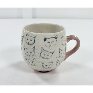 Anthropologie Leah Reena Goren Cat Study Stoneware Mug Blue Pink 16 oz